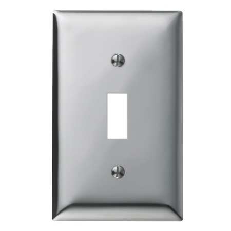 HUBBELL WIRING DEVICE-KELLEMS Wallplates and Boxes, Metallic Plates, 1- Gang, 1) Toggle Opening, Standard Size, Chrome Plated Steel SCH1